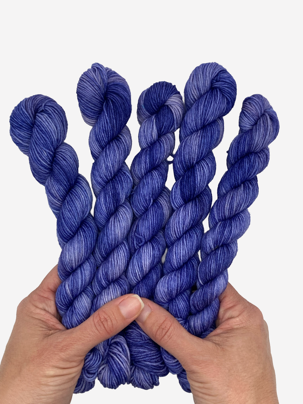 Indigo Sky Tonal Set – Hand Dyed Fingering Mini Skeins Blue Gradient