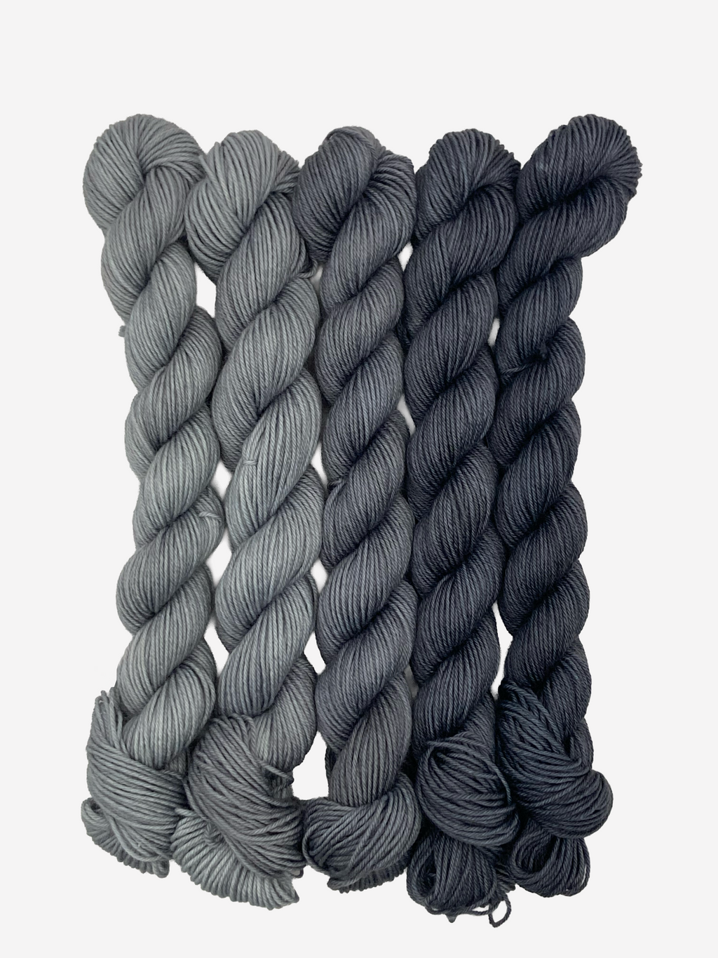Slate Garden Tonal Yarn Set – Hand-Dyed Fingering Weight Mini Skeins | Silver, Ash & Slate Gradient