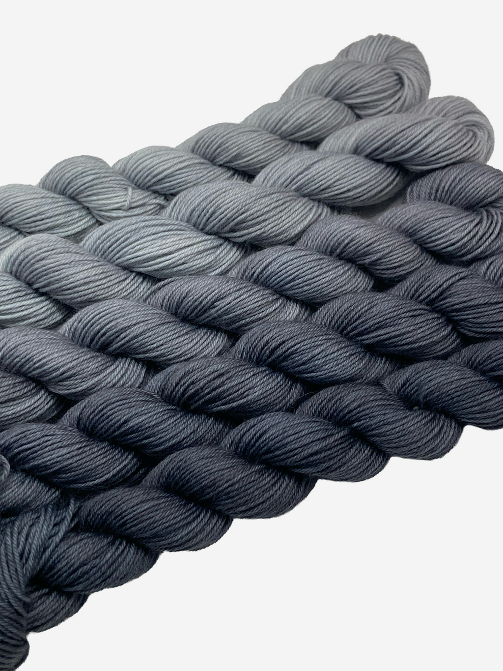Slate Garden Tonal Yarn Set – Hand-Dyed Fingering Weight Mini Skeins | Silver, Ash & Slate Gradient