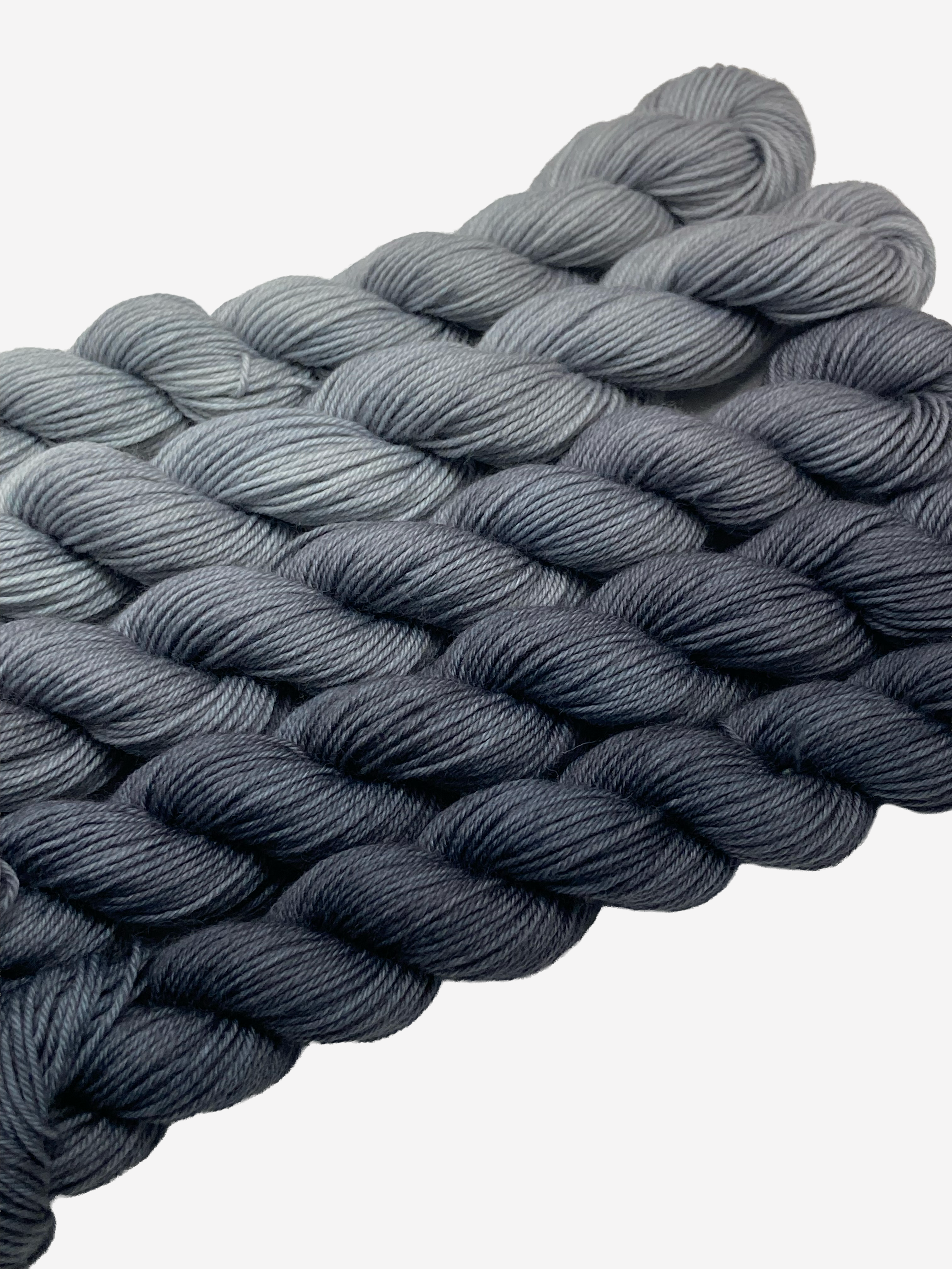 Slate Garden Tonal Yarn Set – Hand-Dyed Fingering Weight Mini Skeins | Silver, Ash & Slate Gradient