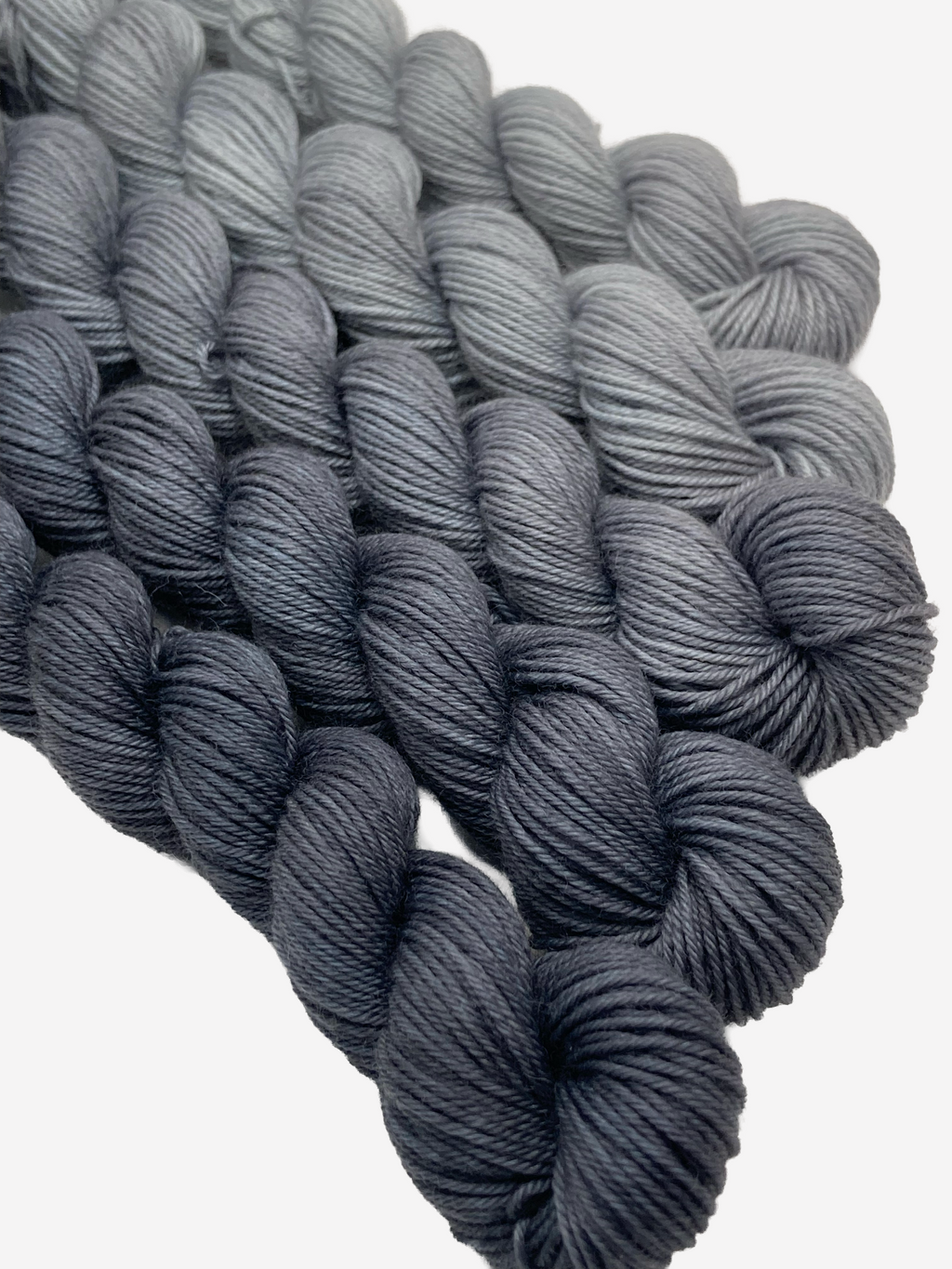 Slate Garden Tonal Yarn Set – Hand-Dyed Fingering Weight Mini Skeins | Silver, Ash & Slate Gradient