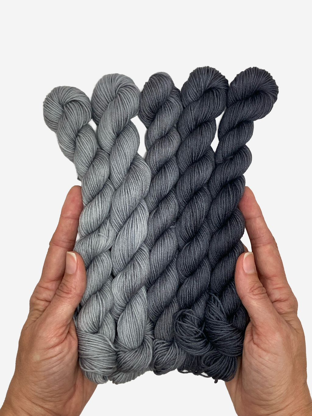 Slate Garden Tonal Yarn Set – Hand-Dyed Fingering Weight Mini Skeins | Silver, Ash & Slate Gradient